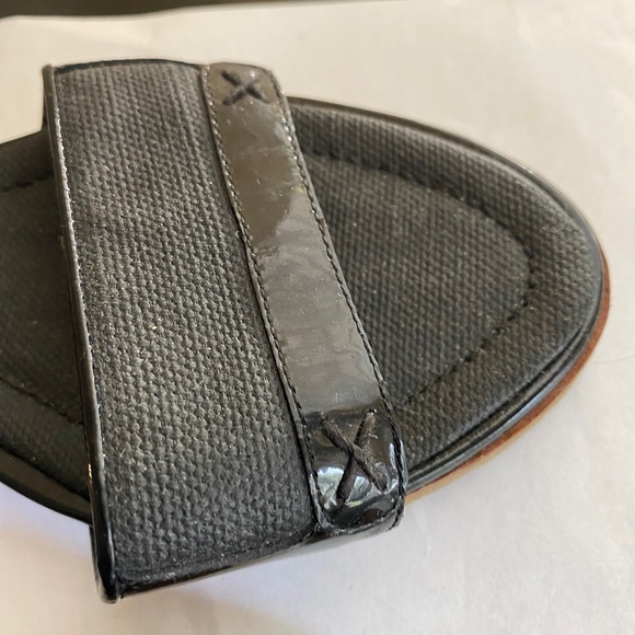 Chanel black canvas leather sandals mules heels slides 37-6.5 slip on in flats - Picture 4 of 10